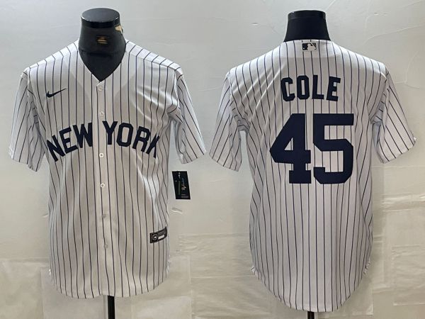 Men New York Yankees 45 Cole White Stripe Game Nike 2024 MLB Jersey style 2